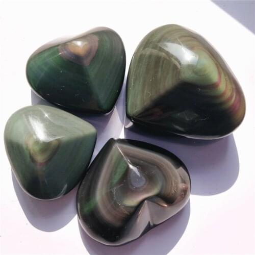 Natural Rainbow Obsidian Crystal Polished Heart Color Eyes Healing Stone For Feng Shui Avoid Evil Artifact