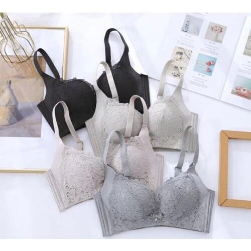 Ladies Underwear Bowknot Gathering No Steel Ring Comfortable Nipple Collection Sexy Lace Breathable Adjustable Bra Push-up Bra