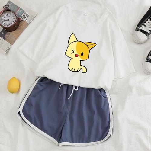 Sleepwear Short Sleeve Pajamas Set Female Shorts Womens Pajamas Lounge Set Homewear Women Kawaii Cat Print Summer Pants Suit