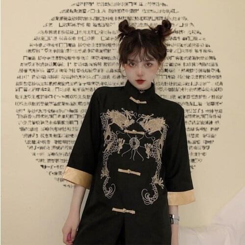 Tang Suit Chinese Style Shirt Dragon Embroidery Traditional Chinese Clothing for Women Vintage Party Fashion Jacket Kungfu Hanfu