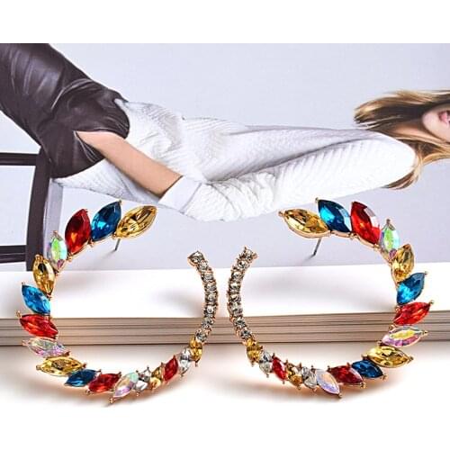 Wholesale Colorful Rhinestones Metal Round Earring High-quality Crystals Drop Earrings Jewelry Fashion Accessories For Women