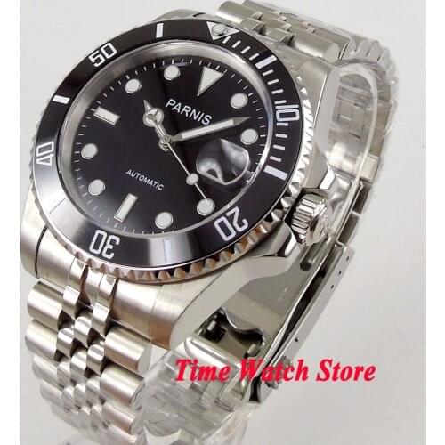 Parnis 40mm MIYOTA 8215 SUB Automatic mens watch sapphire glass black dial luminous waterproof Jubiless bracelet