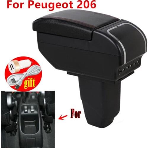 For PEUGEOT 206 Armrest Interior Parts 2017 Car Armrest box Retrofit parts Storage box car accessories Interior with USB LED