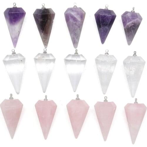 5pcs/lot Conical Natural Stone Multi Style Rose Quartzs Pendant Made Of DIY Jewelry Natural Stone Charms Size 20x37mm