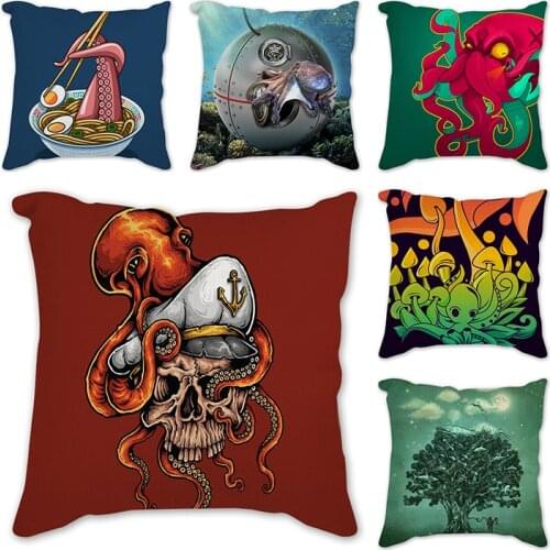 Polyester Cartoon animal octopus Print Pillow Case Bedroom Sofa Waist Cushions Cover Car Decoration Cushion Cover Home Decor
