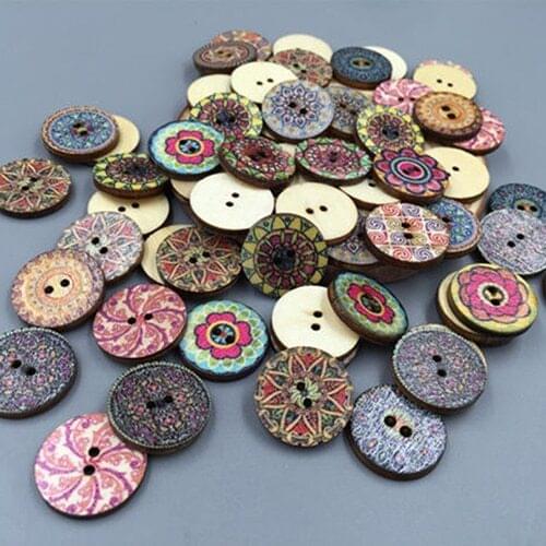100x Mixed Vintage Colorful Flowers Wood Buttons Scrapbooking Sewing Craft 20mm Random Mixed Handmade Clothes Decor Buttons