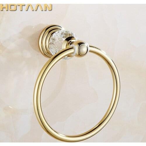 Luxury Crystal Towel Holder Golden Towel Ring Round Wall Mounted Towel Rack Bar Holder Classic Bathroom Accessories YT-12891G