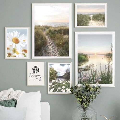 Sea Grassland Tree Baisy Line Woman Quote Wall Art Canvas Painting Nordic Posters And Prints Wall Pictures For Living Room Decor