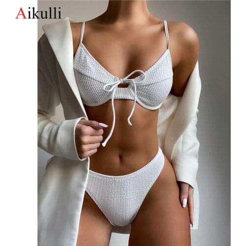 Sexy Underwirede Bikinis Swimsuit Women Gathered Lace bikini set Solid Swimwear 2021 Summer New Beach Wear Swimming Bathing Suit