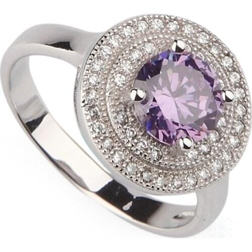 SHUNXUNZE christmas gifts Wedding rings jewelry for women dropshipping Purple Cubic Zirconia Rhodium Plated R3209 size 6 7 8 9