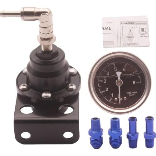 Universal Adjustable Aluminum Fuel Pressure Regulator Valve Kit and 160 Psi Pressure Gage with AN6 +AN8 Fitting Connectors Kit
