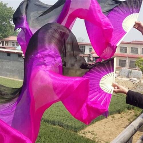 100% Real Silk Belly Dance Fans (1.2m 1.5m 1.8m 2.1m) Kids Women Party Stage Performance Folding Long Fan Veil Free Shipping
