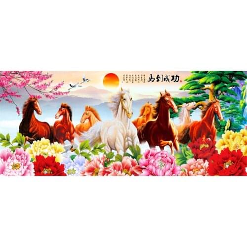 Eight Horses Embroidery DIY Chinese Style Patterns Printed Kits Cross Stitch Thread Needlework Sets Home Decor