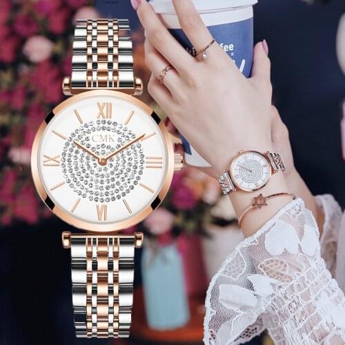 Women Dress Watches Top Brand Luxury Gypsophila Diamond Stainless Steel Quartz Wristwatch Waterproof for Gift New reloj femenino