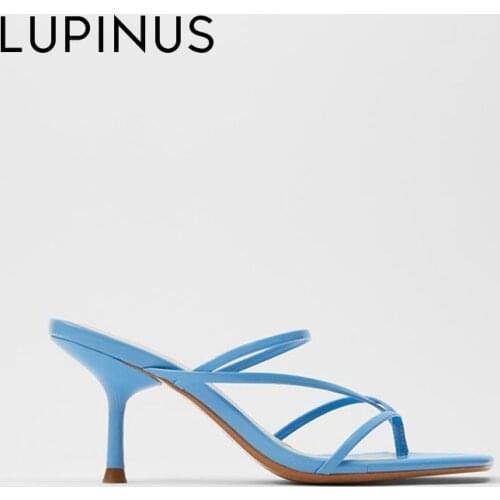 LUPINUS 2021 New Summer Women Sandals Fashion Narrow Band Elegant Thin Heel Women High Heel Sexy Thong Toe Casual Women Pumps