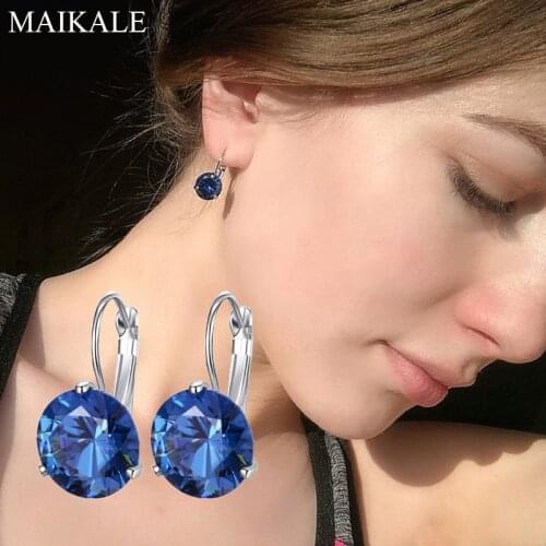 MAIKALE 10MM Colorful Zirconia Small Stud Earrings for Women Gold Silver Plated Crystal Earrings New Fashion Jewelry Charm Gifts