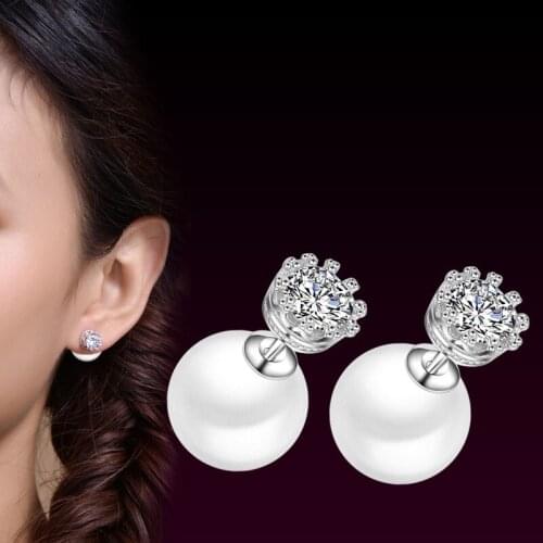 Hot Sale Design Fashion Jewelry New Crown Pearl Crystal 925 Sterling Silver Stud Earrings for Women Gift Drop Shipping