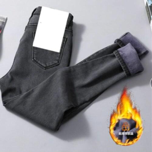 Female Warm Denim Jeans for Women Pencil Pants Womens Winter Black Jeans High Waist Skinny Pants Casual Velvet Trousers