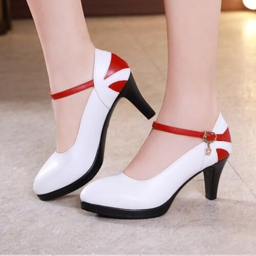 Big Size Mix Color Block Heels Platform Shoes Women Pumps 2020 Autumn Buckle High Heels Shoes Ladies Office Shoes Wedding