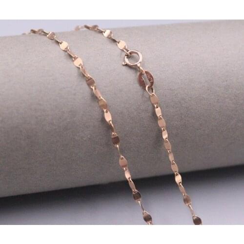 Au750 Real 18K Rose Gold Chain Neckalce For Women Female 2.0mm Tiles Chain Choker Gold Necklace 18''L 18K Gold Jewelry