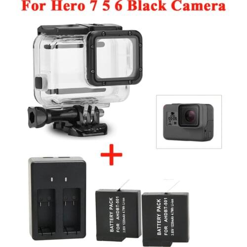 2pcs For GoPro Hero 5 6 7 Battery and Charger+Waterproof housing Case Protective shell For GoPro Hero7 6 Hero5 Black Accessories