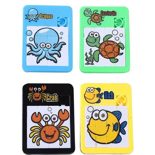 4pcs/set Home Hand Eye Coordination Intelligence Development Printed Kids Toy Educational Mini Sliding Jigsaw Sea Life Compact