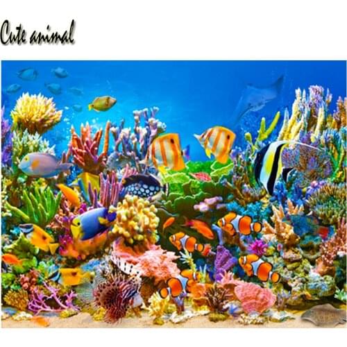 5D diamond Painting Underwater world fish coral diamond embroidery cross stitch kit full square round drill diamond mosaic 2020