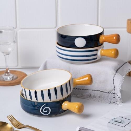 620ML Ceramic Noodle Bowls With Handle Creative Japanese Underglaze Hand-painted Household Tableware