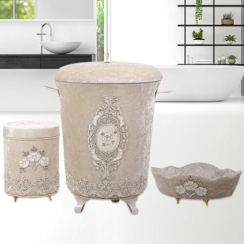 Bonny Home Lisa Beige 3 Pieces Laundry Basket Set Towel Holder Detergent Box Organizer Dirty Clothes Storage