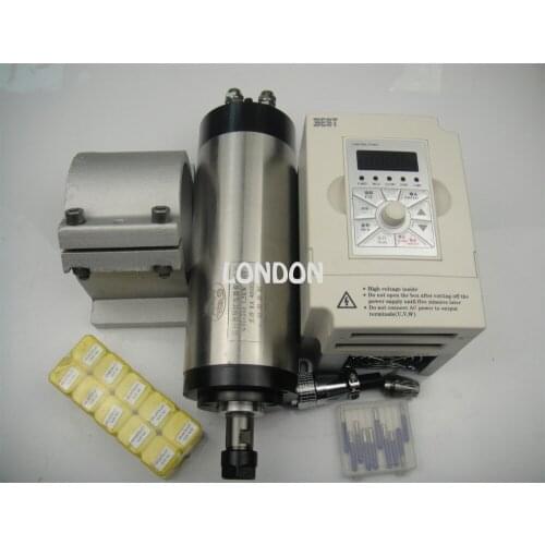 ER16 diameter 80mm 220V water cooling 1.5KW spindle with 4 pieces bearing for cncmachine+1.5KW VFD+support+ER16+cnc bits