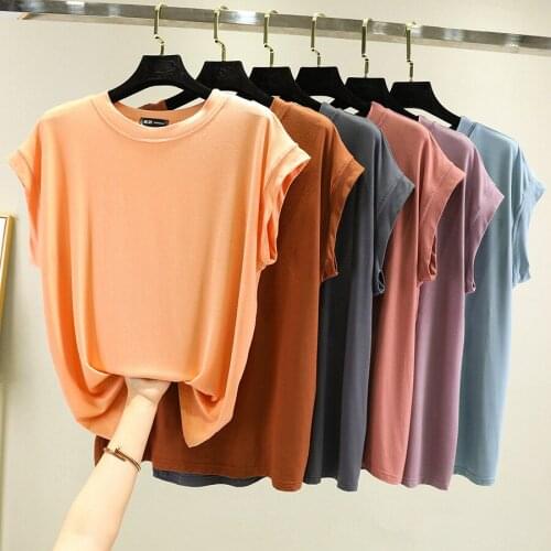 Factory Modal cotton pull shoulder sleeve new short-sleeved bottoming shirt round neck loose large size outer jacket