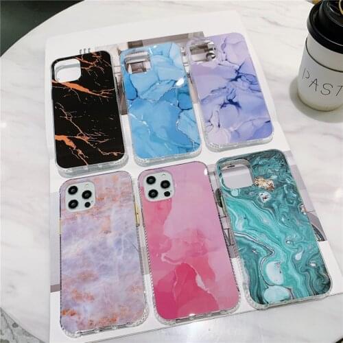 Glossy Retro Pink Blue Purple Marble Phone Case For iPhone 12 Mini 11 Pro XS MAX XR X 7 8 Plus SE 2020 Soft Cover Coques Women