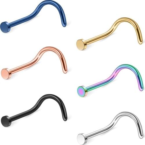 JFORYOU 20G 18G 316L Surgical Steel Nose Stud Ring Twister Screws with 2MM Flat Top Piercing Jewelry 2-6PCS