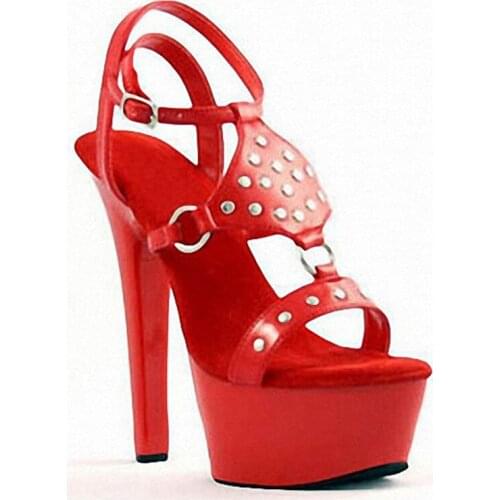 Classic Elegant 17CM Open Toe High Heel Platform punk Party Shoes buckle Rivets pole dancing shoes Unusual sandals