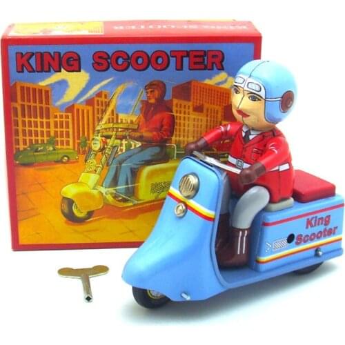 Retro Collection Tin toys mkd3 Children Metal Wind up Auto Car Models Robot Vehicles Iron Mechanical King Scooter Motor Bike