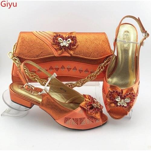 Doershow Italian matching orange shoe and bag set african wedding shoe and bag sets!HAS1-21