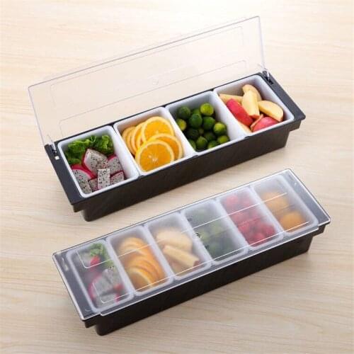 Holder Bar Drinks Fruit Garnish Cocktail Lime Lemo snack container storage box Bar Condiment Box 6 Compartment Seasoning Case