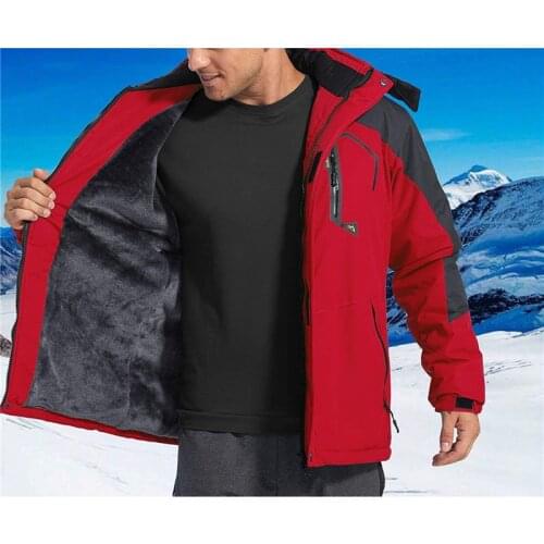 Mens Windproof Mountain Jacket Winter Warm Fleece Lined Sports Rain Ski Coat with Hood