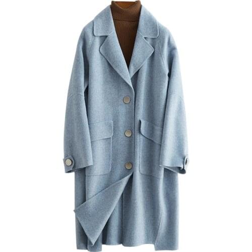 2020 New Two-sided Wool Woollen Overcoat Woman Long Fund Loose Single Row Buckle Loose Coat
