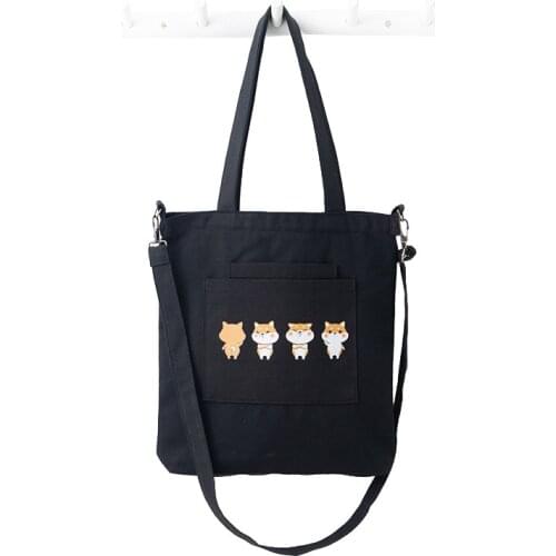 PURFAY 2020 New Canvas Women Shoulder Bag Lady Cotton Tote Shopper Bag Cartoon Dog Cloth Eco Reusable Shopping Bag Handbag