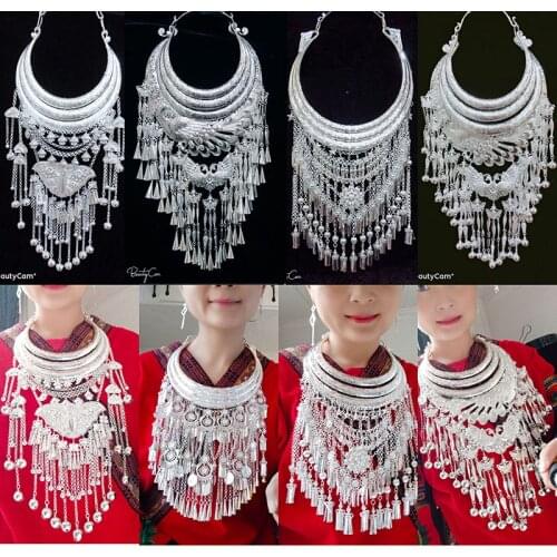 New Stage dance props 24 styles Miao silver necklaces Alloy retro Necklace Folk dance accessories