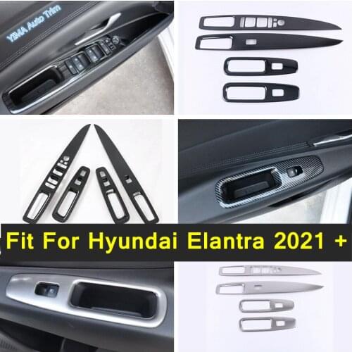 Car Door Armrest Window Lift Switch Panel Trim Cover ABS Decoration Black / Silver / Carbon Fiber Fit For Hyundai Elantra 2021