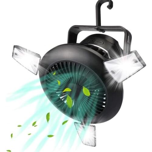Solar Camping Fan With LED Lantern Portable Fan With Hanging Hook Portable Emergency Hanging ABS Multifunctional Waterproof Fan