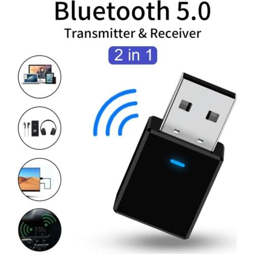 2 IN 1 Bluetooth 5.0 Receiver Transmitter USB Car Wireless Adapter TV Computer with LED Liht Display Working within 10m
