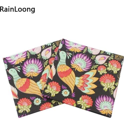 [RainLoong] Peacock Paper Napkins Print Party Tissue Decoupage Napkins Decoration Serviettes 33*33cm 1 pack (20pcs/pack)