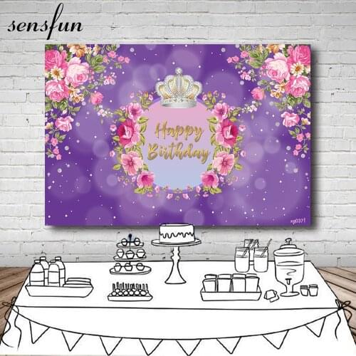 Romantic Bokeh Purple Tone Photography Background Pink Flowers Crown Girls Lady Birthday Party Backdrops For Photo Studio Custom