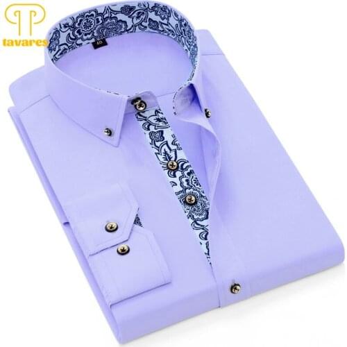 TAVARES Men Summer Dress Shirts Blue And White Porcelain Shirt Social Office Business Short Long Sleeve Casual Collared Shirt