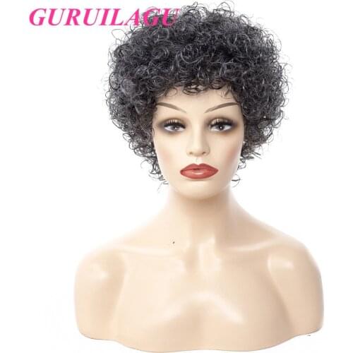 GURUILAGU Synthetic Wig Kinky Curly Wigs for Black Women Heat Resistant Fiber Synthetic Hair Color Grey/#4 Short Wig Women