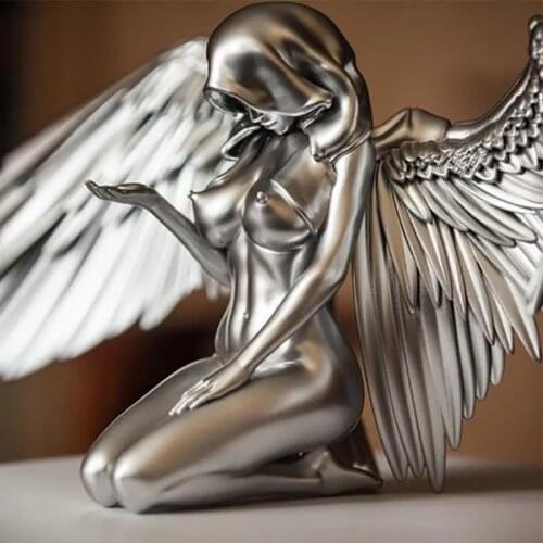 Nordic Kneeling Angel Sculpture Decoration Resin Statue For Living Room Porch Wine Cabinet TV Car Office Desktop Furnishing