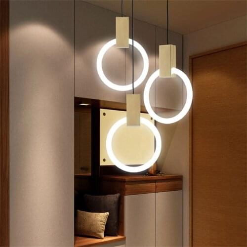 Modern Round Ring Led Pendant Light Personality Art Dining Room Cafe Bar Restaurant Hanging Light Bedroom Bedside Pendant Lamps